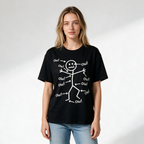 Fun Stickman "OW" Style Graphic Print Pure Cotton T-Shirt – Women's Loose, Oversized Casual Short-Sleeve Tee
