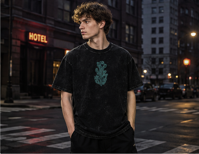Demon Slayer: Kimetsu no Yaiba Mist Hashira Muichiro Tokito Sword Pattern Stonewashed Distressed T-Shirt, Drop-Shoulder Loose Fit, Heavyweight Cotton, European and American Style, Unisex, Retro Couple Top