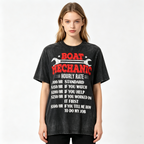 Women's Black Washed-Finish Short-Sleeve T-Shirt – Featuring a Fun "Marine Mechanic Wrench & Hourly Rate Quote" Graphic – American Workwear Style Crew Neck Top