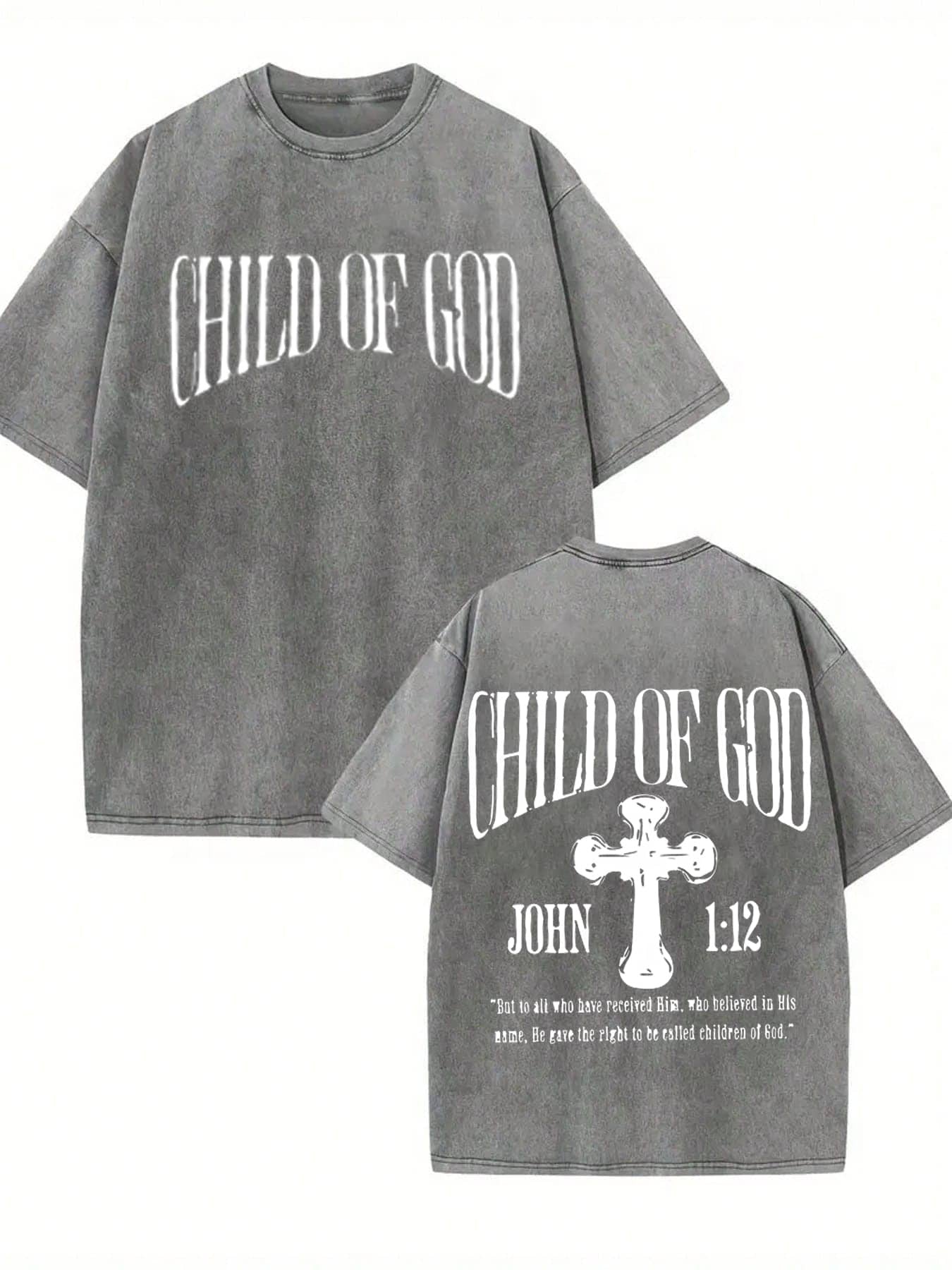 Men's Vintage Religious T-Shirt with Jesus Cross & "Dear Child May God Bless You" Prayer Print - Soft Washed Cotton Loose Fit Casual Tee Suitable for Summer, Back-to- Gifts, Church Events - Multi-Color Options