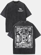 Men's Vintage Southern Deer & Double-Sided Graphic T-Shirt - 230g Washed Cotton Soft Round Neck Short Sleeve Tee with Retro Streetwear Deer Print - Casual Summer & Year-Round Comfortable Top