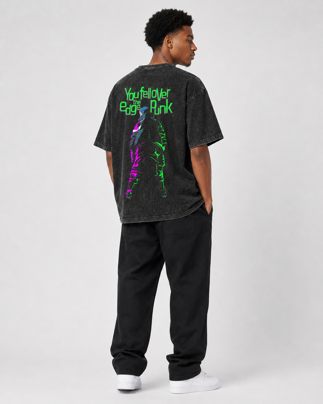 Vintage-Wash Oversized Short-Sleeve T-Shirt | *Cyberpunk: Edgerunners* Neon Color-Block Double-Sided Print – Unisex High-Street Style