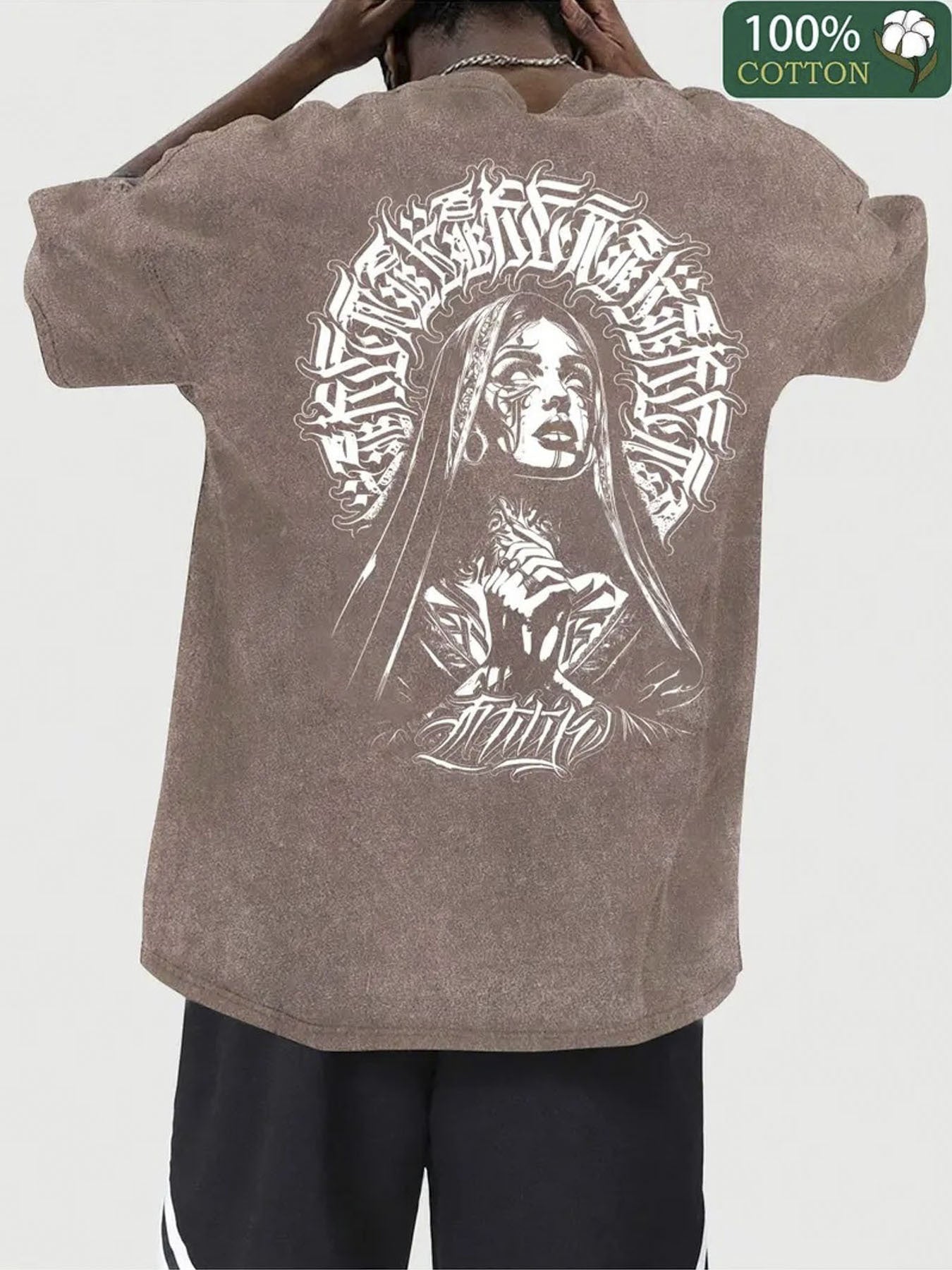 Men'S 230g Heavyweight Washed T-Shirt - Vintage Street Style Distressed Graphic Print, Loose Fit Short Sleeve Round Neck, All-Season Casual & Outdoor Wear, Breathable Durable Fabric, & Retro Design for Daily Outfits (Machine Washable) - Summer Cloth