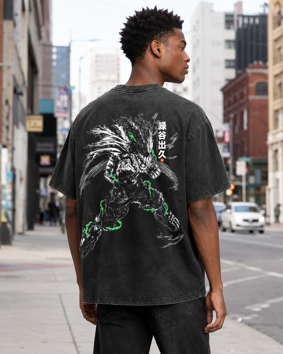 Vintage-Wash Oversized Short-Sleeve T-Shirt | My Hero Academia (Izuku Midoriya) Double-Sided Anime Print – Unisex