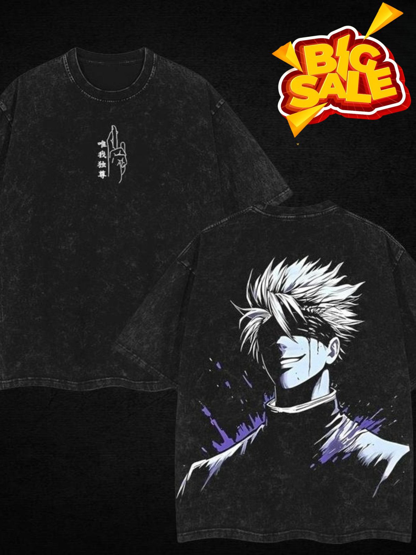 Men's Vintage Anime T-Shirt - Acid-Washed Cotton Crew Neck, Trigun Maximum Character Print - Convention Gift