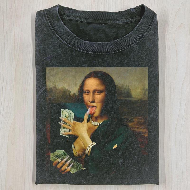 MONA LISA Vintage Washed Crew Neck Tee Regular Fit Casual Comfort Breathable Short Sleeve Funny T-shirts for Summer Fashion Men&Women's Top for Daily Wear 090103