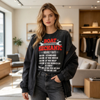 Women's Black Washed-Finish Short-Sleeve T-Shirt – Featuring a Fun "Marine Mechanic Wrench & Hourly Rate Quote" Graphic – American Workwear Style Crew Neck Top