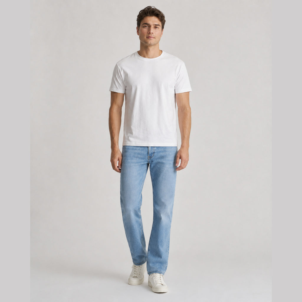 Men's white pure cotton crew-neck T-shirt—a versatile wardrobe essential.