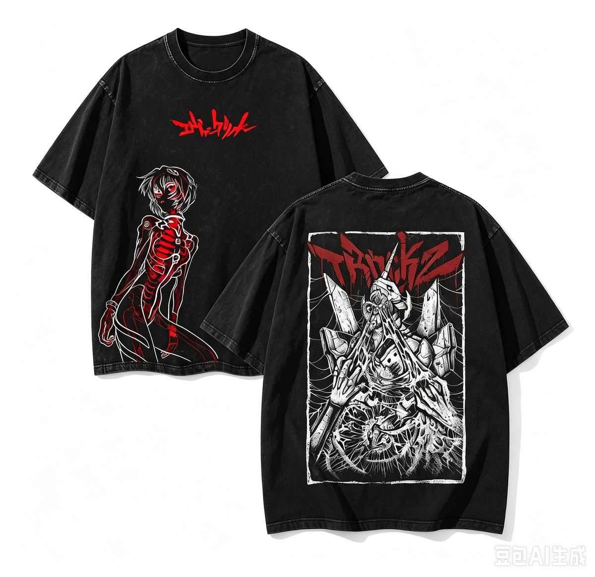 Pure Cotton Double-Sided Dark Anime Print Short-Sleeve T-Shirt – Oversized, Loose-Fit Streetwear Top for Women (EVA/2D Style)