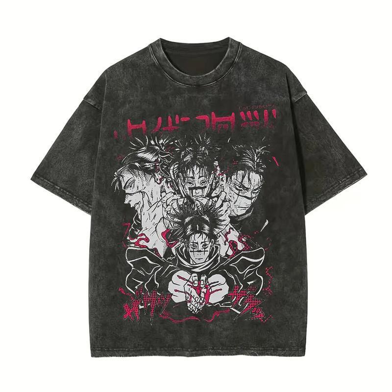 Fushiguro Megumi Graphic T-shirt Jujutsu Kaisen Manga Vintage Washed T Shirt Men Women Clothes Oversized Cotton Short Sleeve Tee Menswear Top