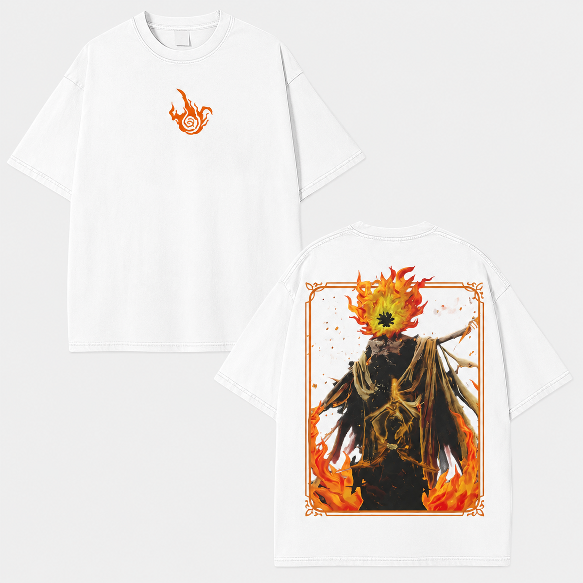 Vintage-Wash Short-Sleeve T-Shirt | Dark Flame Monster Graphic Print – American High-Street Oversized Style (Unisex)