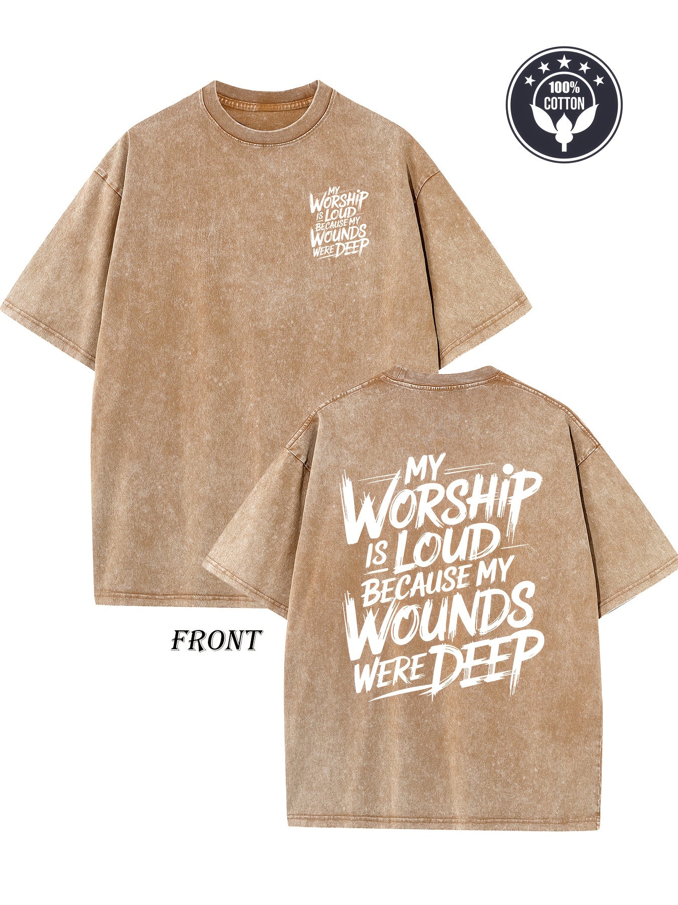 Men's & Women's Heavyweight 250gsm Vintage T-Shirt - Double-Sided "My Worship Is Lord Because My Worships Were Deep" Print, Oversized Drop Shoulder,  Cotton, Casual Streetwear Unisex Top for All-Season Wear