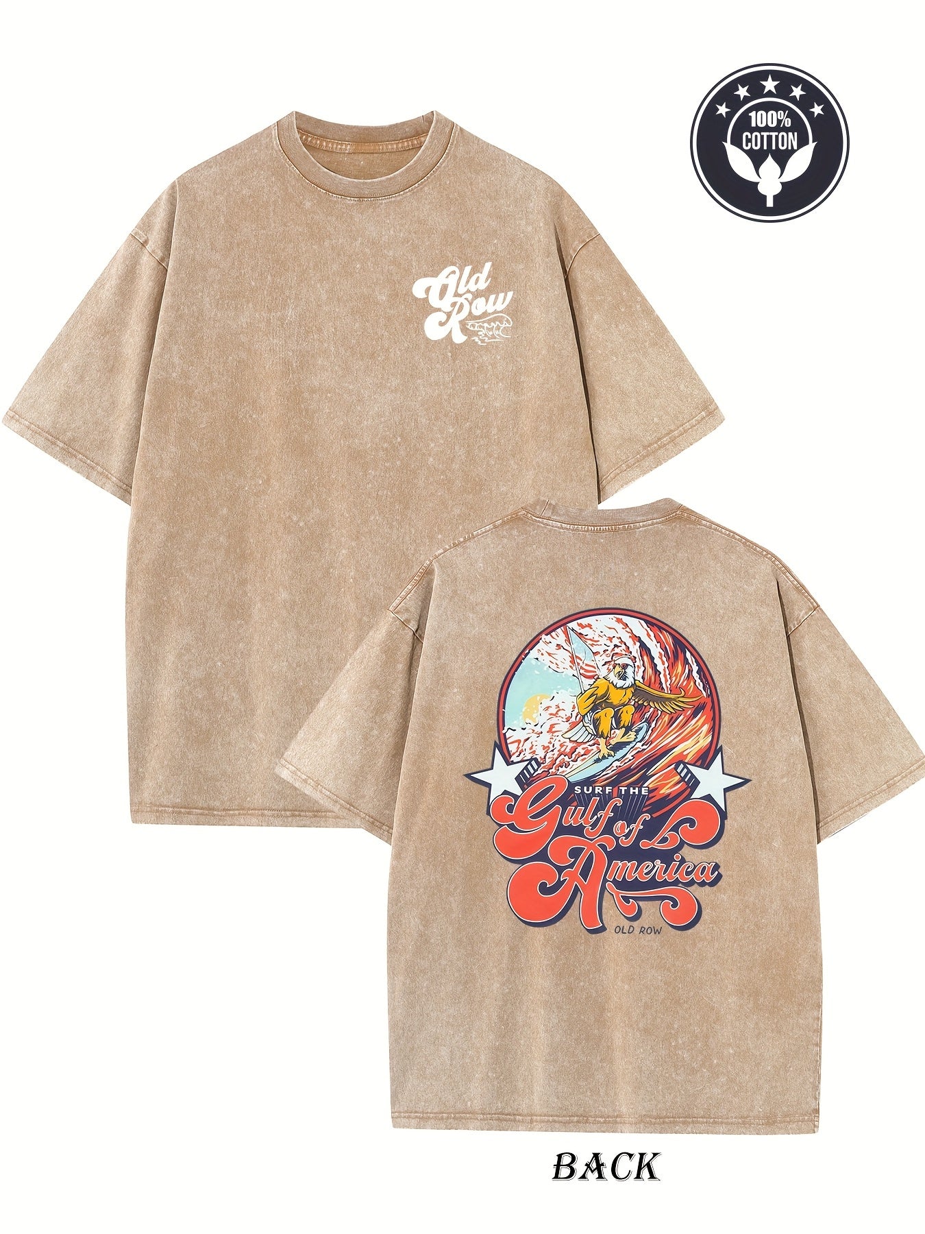 Men's & Unisex Vintage "OLD ROW SURF THE GULF OF AMERICA" T-Shirt - Heavyweight 230gsm 100% Cotton, Double-Sided Surf & Gulf Coast Print, Drop Shoulder Relaxed Fit Casual Streetwear Tee
