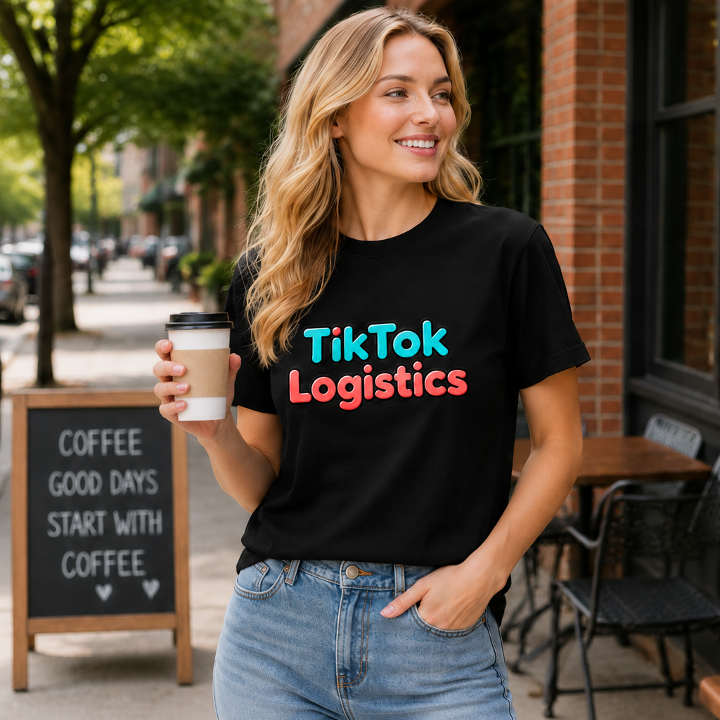 Pure Cotton Casual Short-Sleeve T-Shirt – Trendy Unisex Loose Crew-Neck Top with Fun "TikTok Logistics" Print