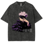 Cross-border foreign trade 2025 new Amazon loose and comfortable retro washed black T-shirt short-sleeved top anime grip