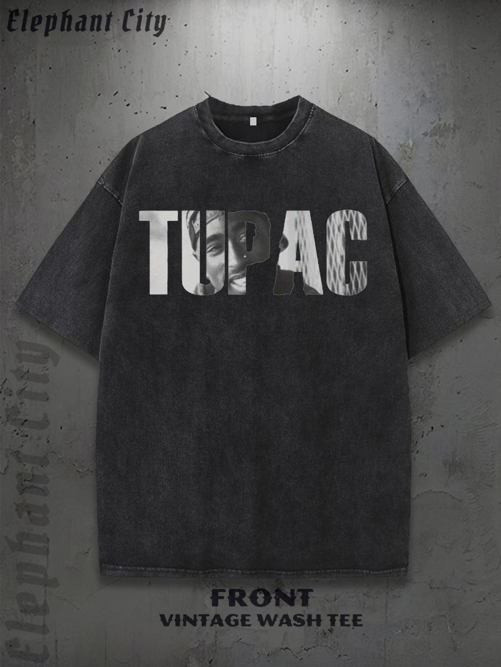 Heavyweight 100% Cotton Tupac Shakur Print T-Shirt - Iconic Rap Music Tee for Men & Women, Vintage Washed Black Casual Streetwear, Loose Fit Round Neck Top, Machine Washable Urban Style for Concerts, Golf & Daily Wear