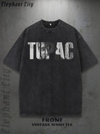 Heavyweight 100% Cotton Tupac Shakur Print T-Shirt - Iconic Rap Music Tee for Men & Women, Vintage Washed Black Casual Streetwear, Loose Fit Round Neck Top, Machine Washable Urban Style for Concerts, Golf & Daily Wear