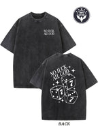 Men's Heavyweight 230g Pure Cotton Vintage Washed T-Shirt with Double-Sided "No Luck All Gods" & Dice Print - Loose Fit Drop Shoulder Streetwear Tee, Round Neck Casual Top for all-Season Wear (Machine Washable)