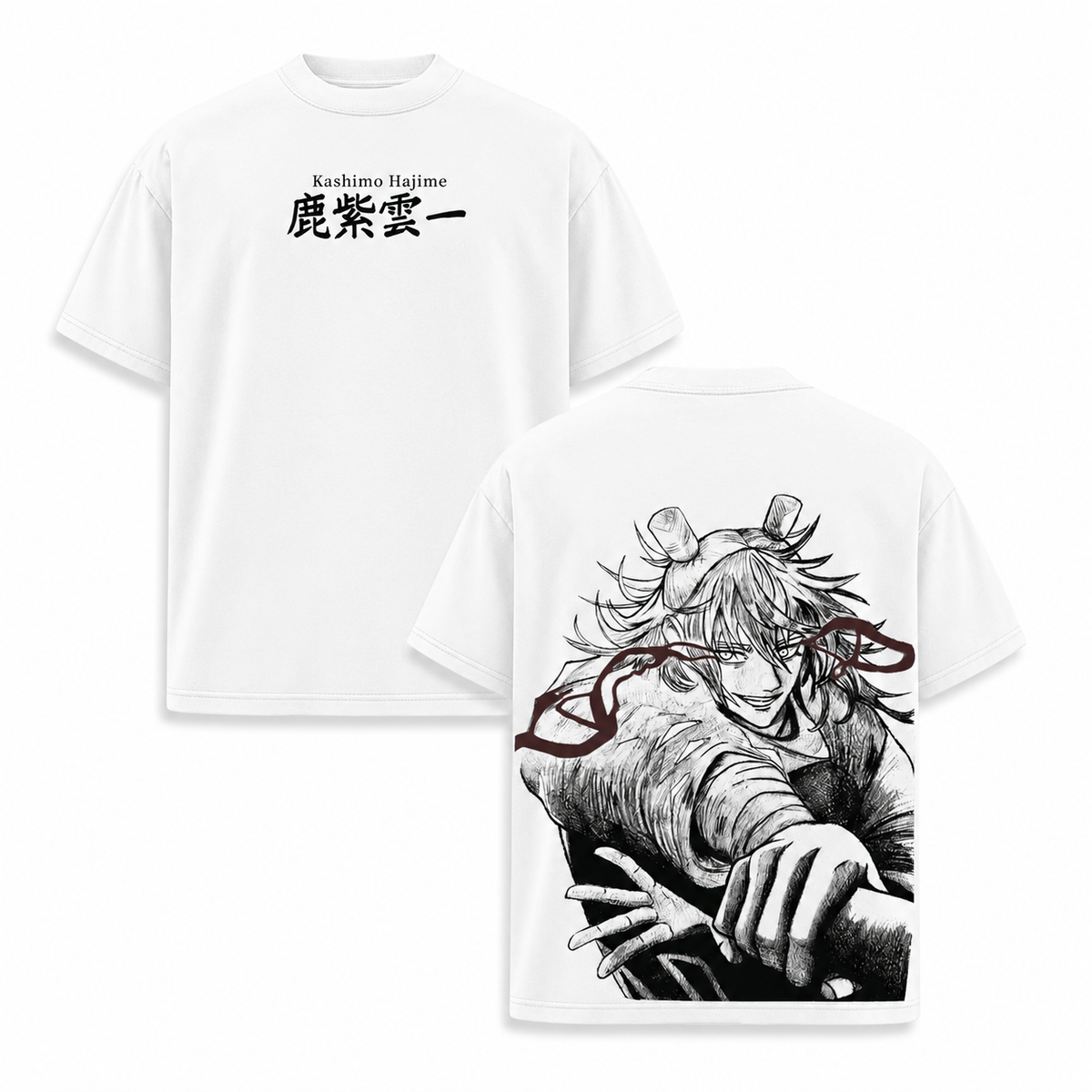 Vintage-Wash Oversized Short-Sleeve T-Shirt | *Jujutsu Kaisen* – Hajime Kashimo Double-Sided Print | American-Style Unisex Anime Tee