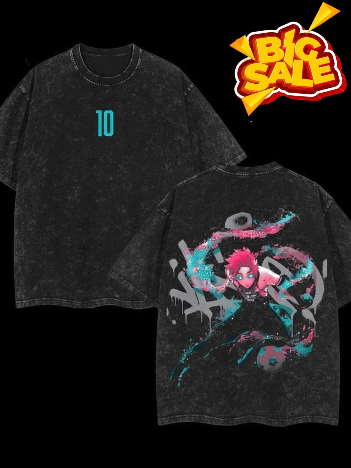 Men's Heavyweight Washed T-Shirt - Vintage Nagi Makoto Shiro Anime Graphic, Dark Background - Blue Prison Fan Gift