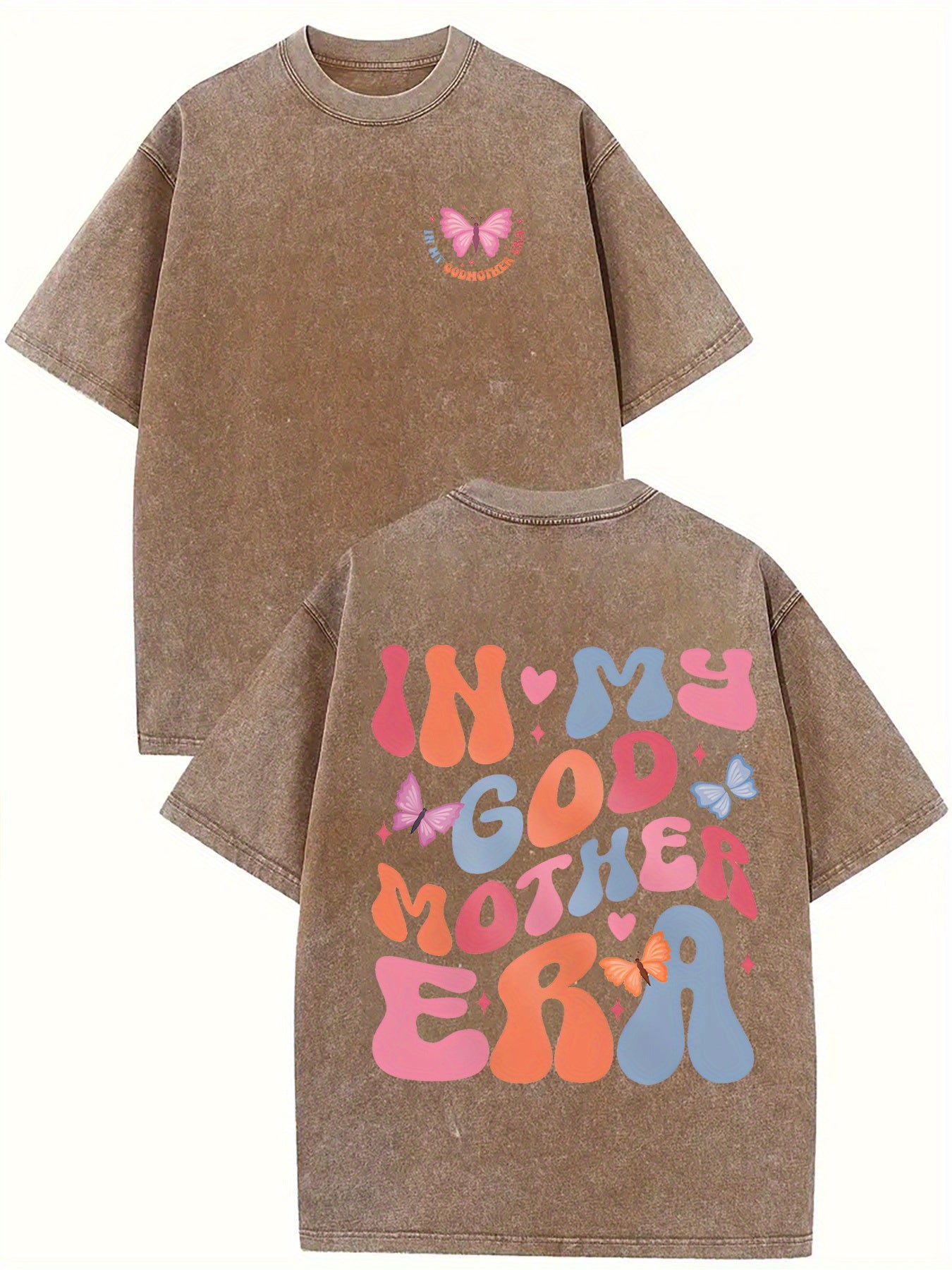 Men'S & Women'S Oversized Acid-Wash T-Shirt - My Godmother Era Graphic Print Retro Streetwear, Drop Shoulder Loose Fit Hip-Hop Unisex Tee with Lettering & Design, All-Season Casual Basic Top for Men and Women