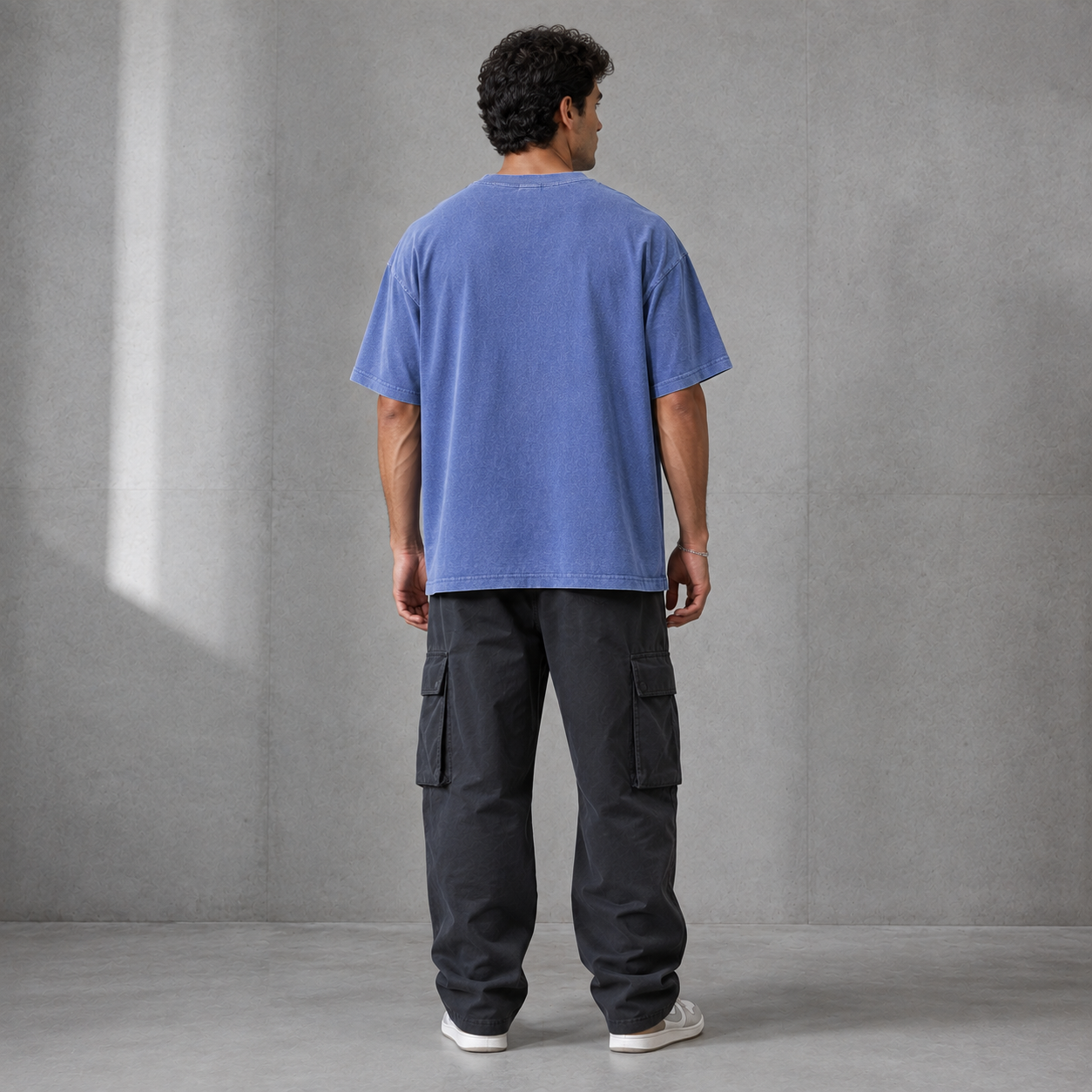 Vintage-Wash Blue Oversized T-Shirt | American Streetwear Heavyweight Cotton Short-Sleeve Tee
