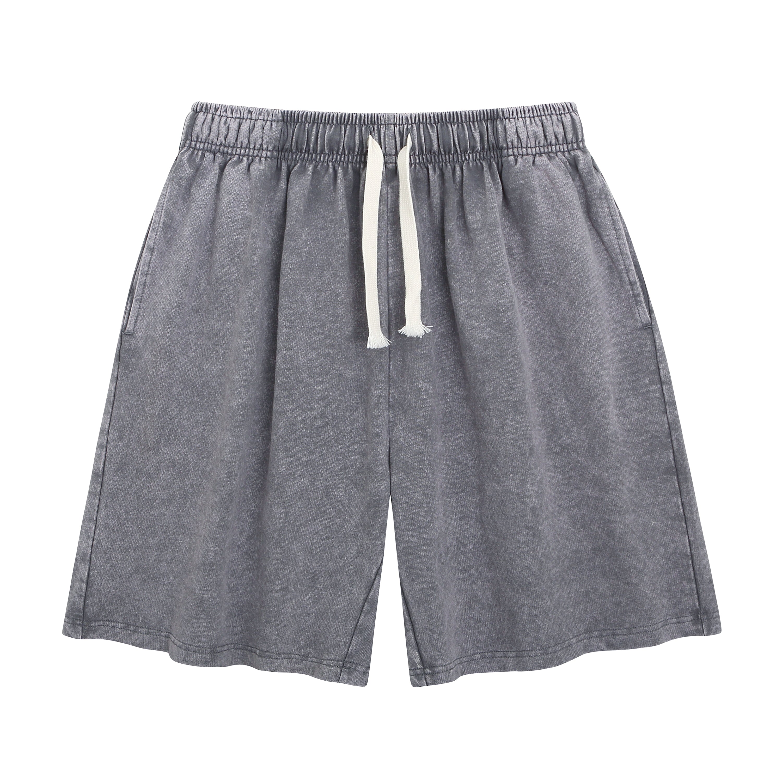 American-style vintage distressed-wash shorts; breathable cotton-blend athletic shorts; versatile, casual unisex style.