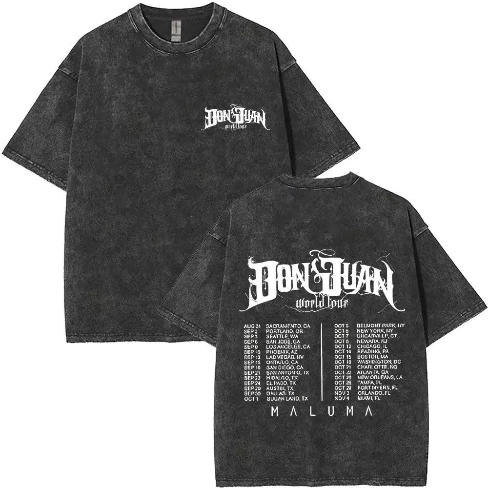 Vintage Washed Rapper Maluma Pretty Dirty Europet Tour 2025 T-shirt Men Women Fashion Oversized Tshirt Male Hip Hop Streetwear