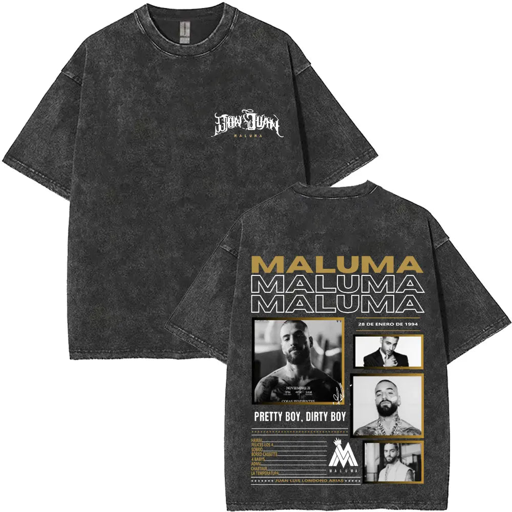 Vintage Washed Rapper Maluma Pretty Dirty Europet Tour 2025 T-shirt Men Women Fashion Oversized Tshirt Male Hip Hop Streetwear