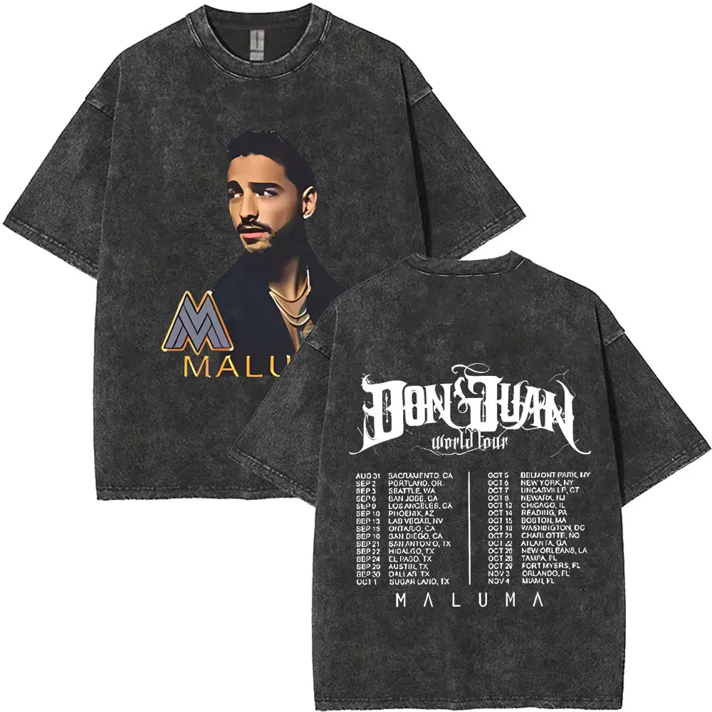 Vintage Washed Rapper Maluma Pretty Dirty Europet Tour 2025 T-shirt Men Women Fashion Oversized Tshirt Male Hip Hop Streetwear