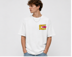 American-style acid-washed distressed color-blocked English graffiti print short-sleeved T-shirt, heavyweight retro wash, oversized, loose fit, unisex.