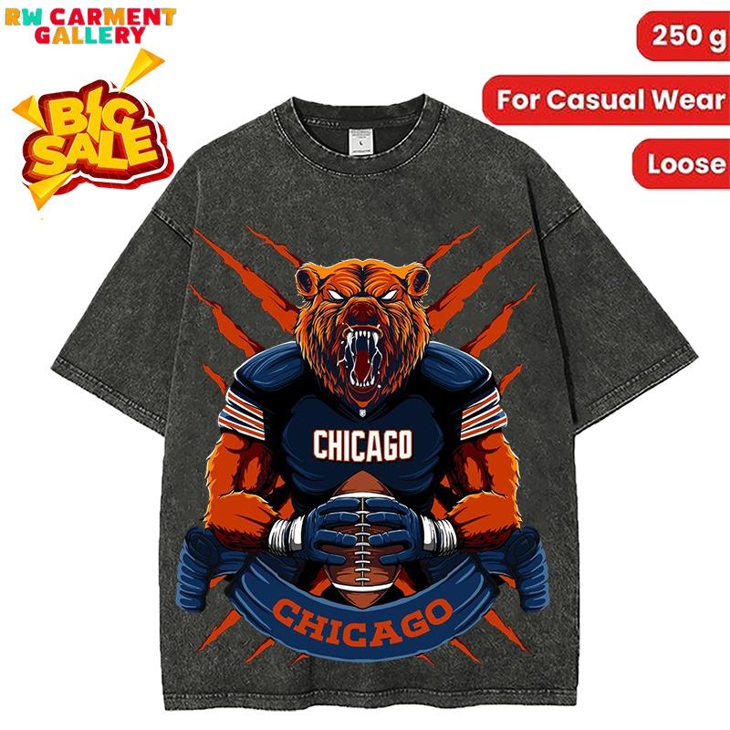 Washed T-shirt Chicago Football Men's T-Shirt women's and men's tops TikTokShop Black Friday