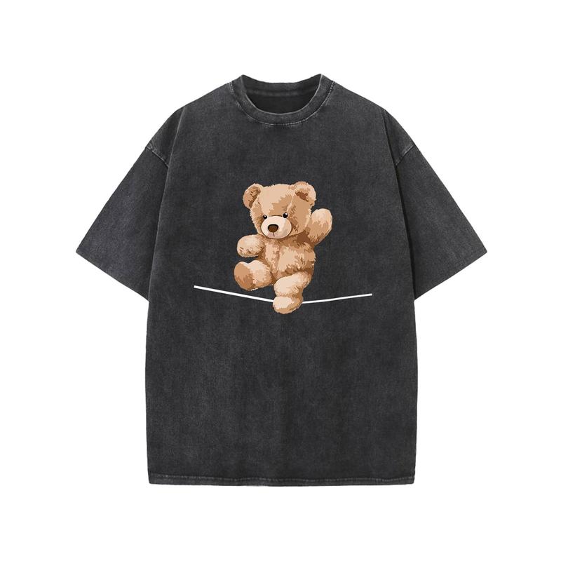 Holafish Washed Printed T-shirt Oversized Vintage TShirts for Women Short Sleeve Cotton Casual Baggy Tee Teens Trendy Crew Neck Loose Soft Spring Tops