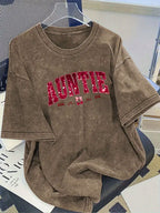 Women's Vintage Washed Distressed Pattern Letter Print, Casual Nostalgic Style Suitable for All Seasons 230g, Perfect for Easter, Halloween, Thanksgiving, etc, Festival Clothing, Everyday Tee, Distressed Look, Vintage Style, Soft Material1:1