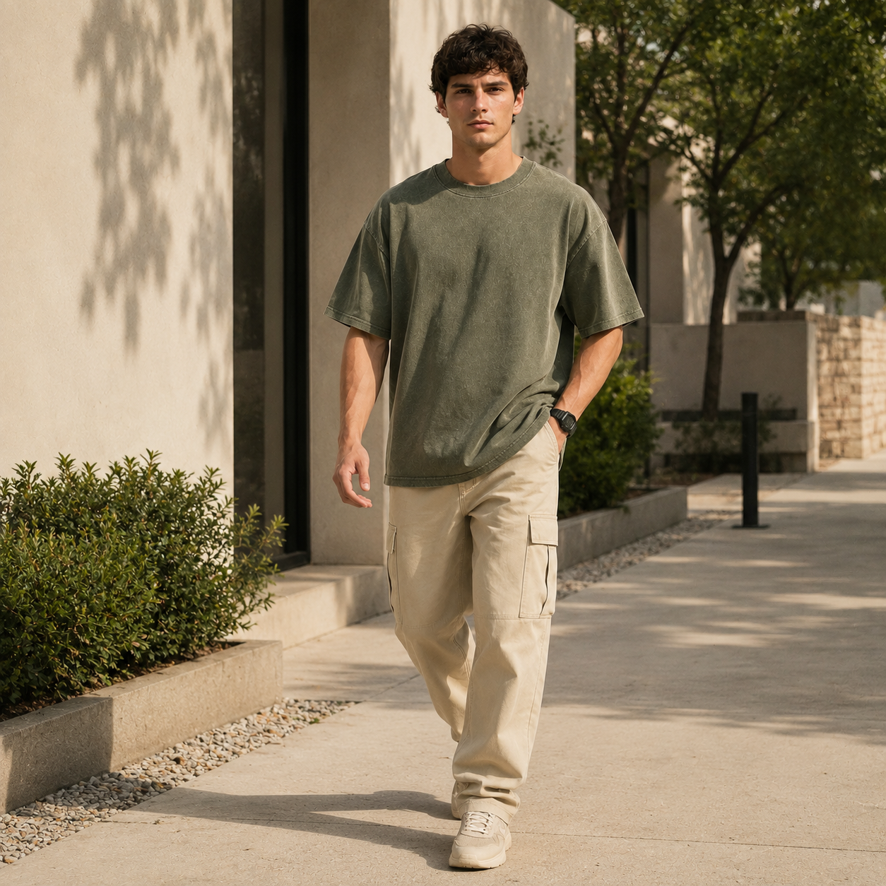 Premium Heavyweight Vintage-Washed Green T-Shirt | Loose-Fit Street-Style Short-Sleeve Tee for Versatile Wear