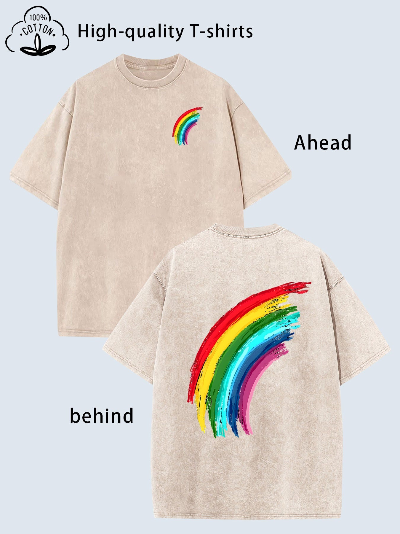 Men's Heavy Vintage Washed 70s/80s Retro T-Shirt - Rainbow Arch & Face Print Soft Breathable Fabric, Loose Fit Round Neck Short Sleeve with Front/Back Colorful Arches Suitable for Concerts, Festivals & Daily Wear - Machine Washable 70s 80s Nostalgic