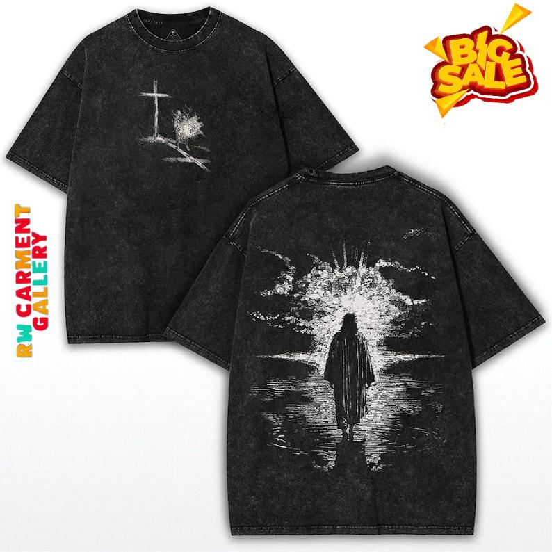 Crown of Thorns Jesus Oversized Tee: Vintage Washed Heavy Cotton Christian T-Shirt Menswear Top TikTokShopBlackFriday