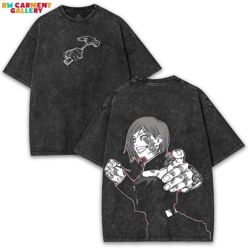 Nobara Kugisaki x Jujutsu Kaisen – Hammer Strike Graphic Tee with Washed Oversized Fit & Back Art Drop for Anime Fans