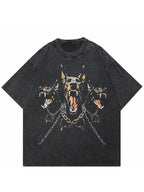 Men's vintage washed cotton T-shirt 230 grams, 2024 vintage washed black T-shirt, street style pattern Doberman Labrador T-shirt, cotton fashion