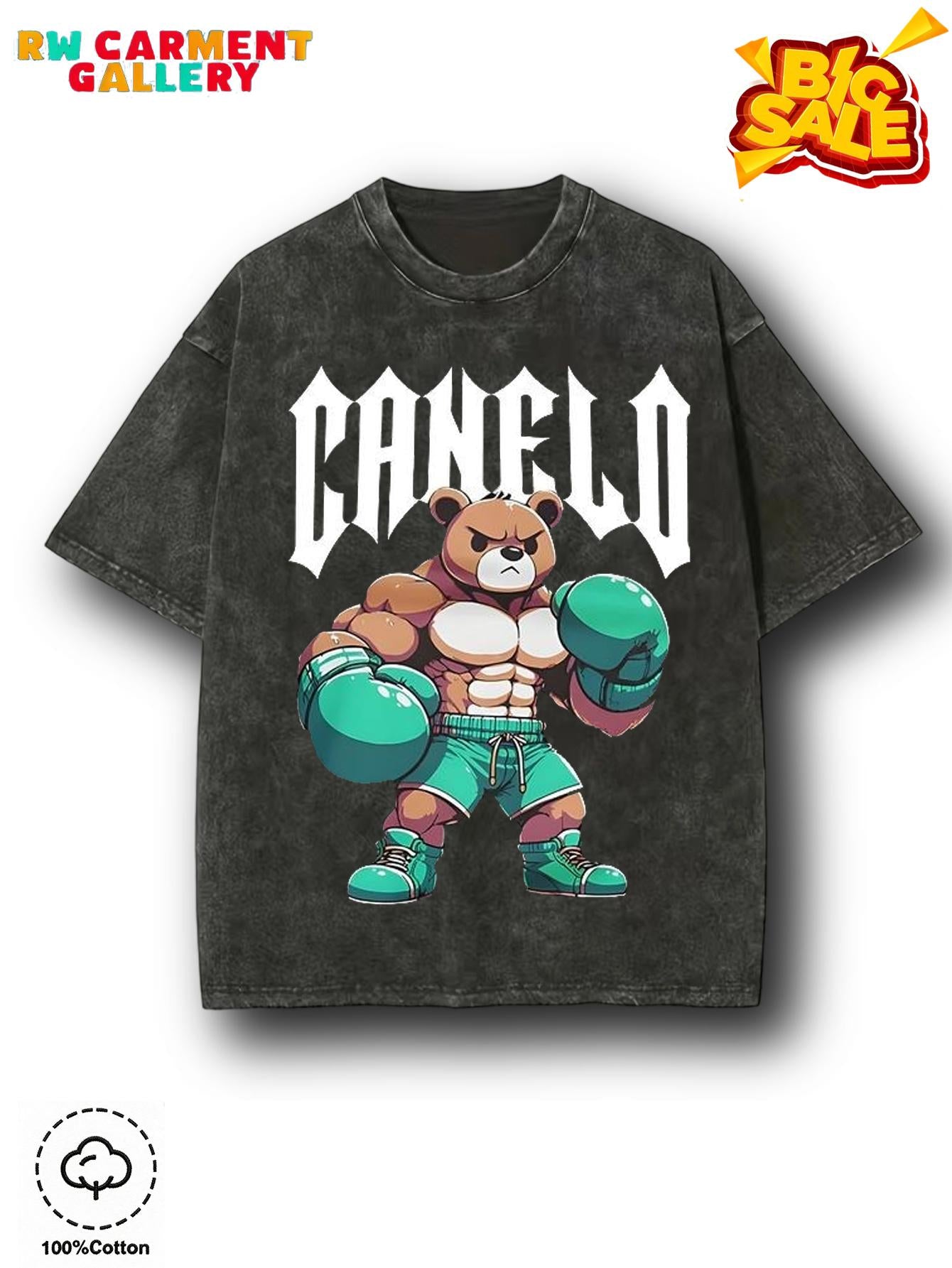 Washed T-shirt SAUL CANELO ALVAREZ BOXING BEAR TEE, New Boxing Tee, Sweaters Hoodies Boxing, Boxer Tee, Sports Shirt, UFC Shirt  Hoodie Sweatshirt Streetwear