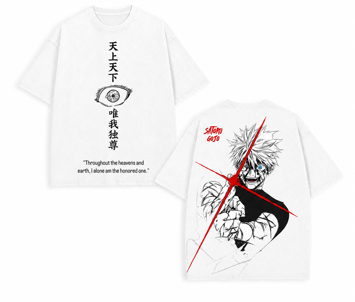 Jujutsu Kaisen Gojou Satoru, the Supreme Ruler of Heaven and Earth, Double-sided Printed Washed Distressed Short-sleeved T-shirt, American Heavyweight Pure Cotton Oversized Japanese Anime Retro High Street Unisex T-shirt