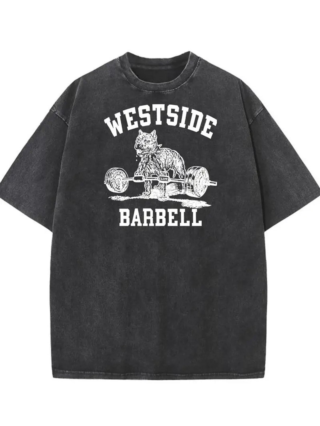 Men'S Heavyweight 230gsm 100% Washed Retro Western Barbell Gym T-Shirt - Vintage Strength Training Graphic Print, Loose Fit Casual Workout Shirt for Gym