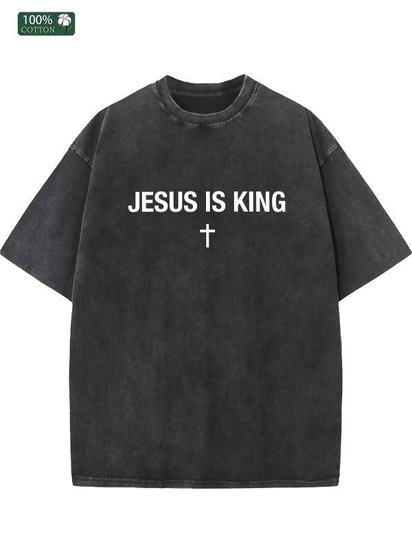 Jesus is King washed cotton T-shirt, streetwear, aesthetic pattern, casual T-shirt, unisex