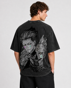 Vintage-Wash Short-Sleeve T-Shirt | *Hunter x Hunter* Hisoka Double-Sided Dark Split-Portrait Oversized High-Street Unisex Tee