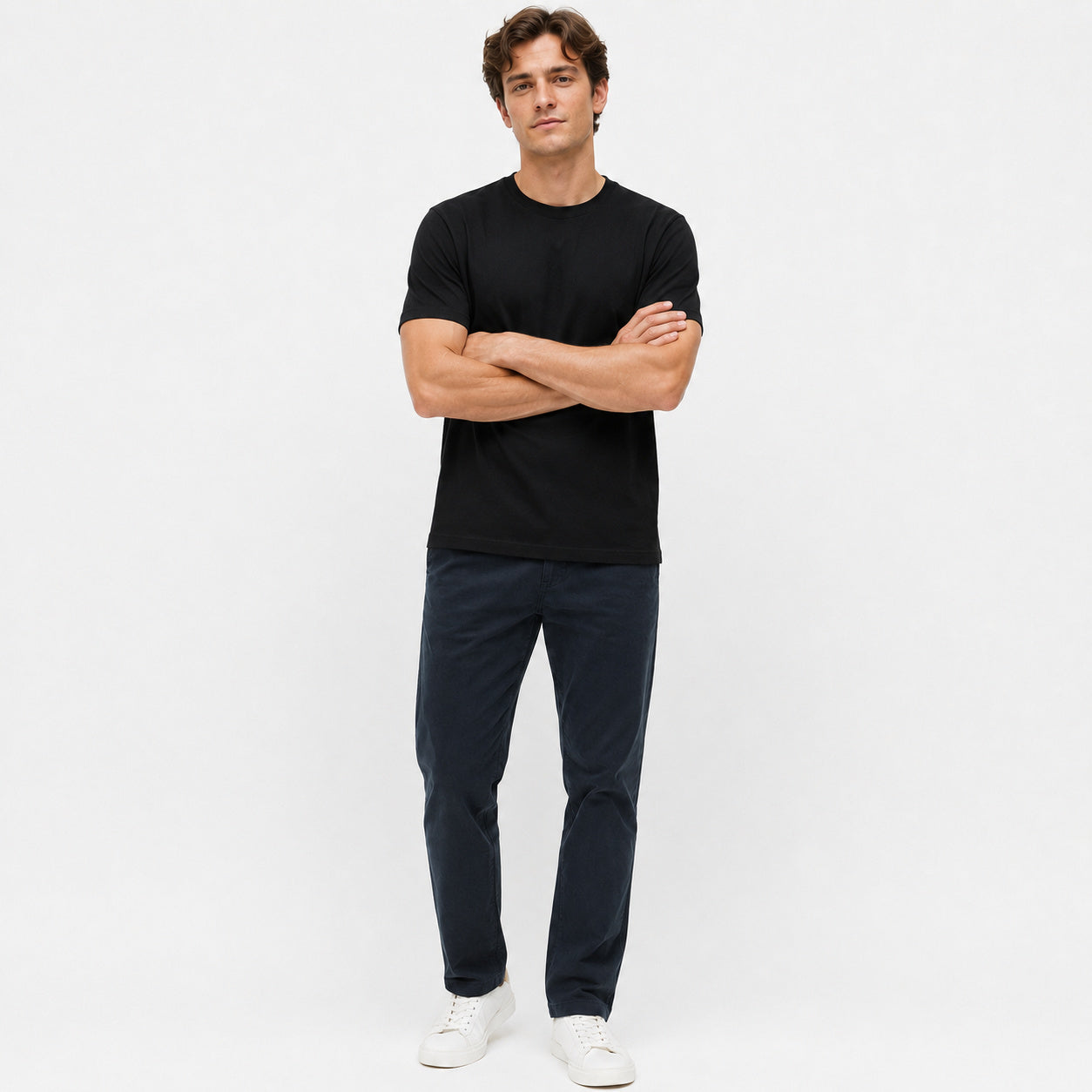 Men's black pure cotton crew-neck T-shirt—a versatile wardrobe essential.