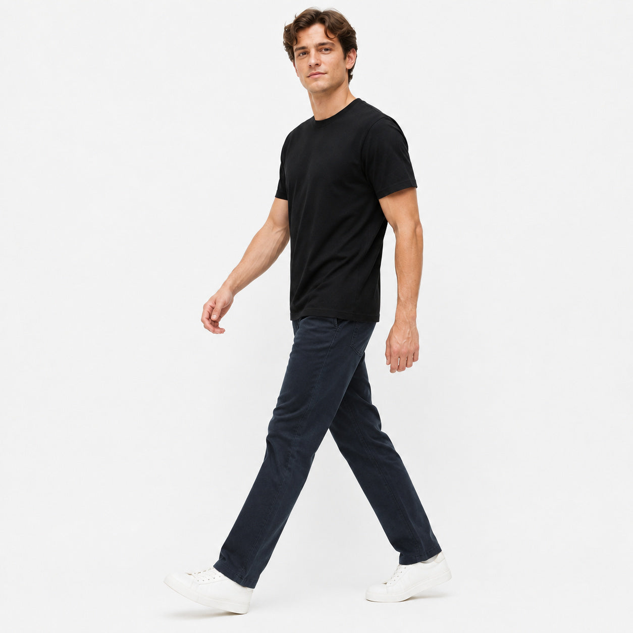 Men's black pure cotton crew-neck T-shirt—a versatile wardrobe essential.