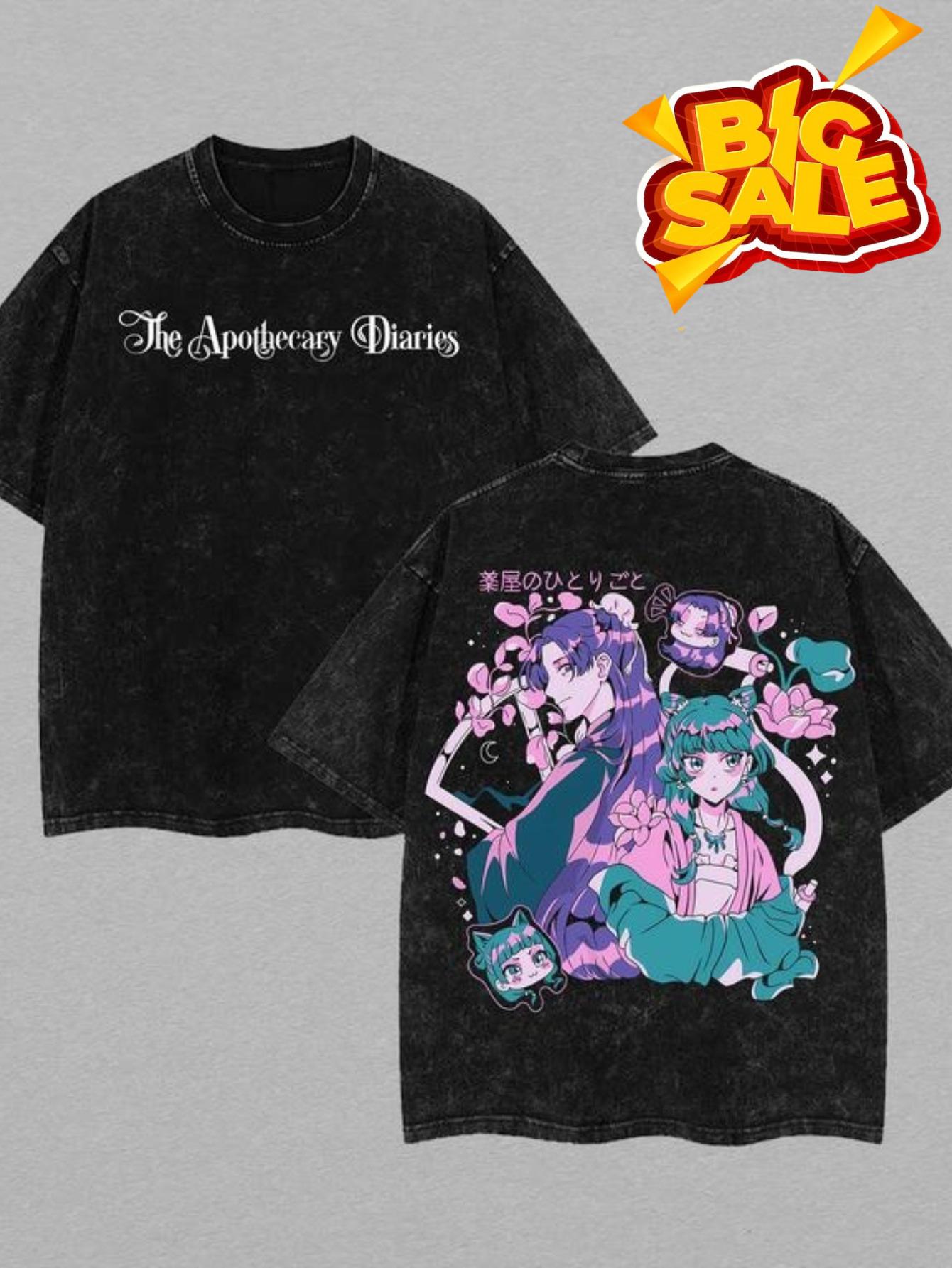 Men's Heavy Washed Cotton T-Shirt - Apocalypse Diana Anime Dual-Sided Print, Japanese Manga Streetwear Summer Gift