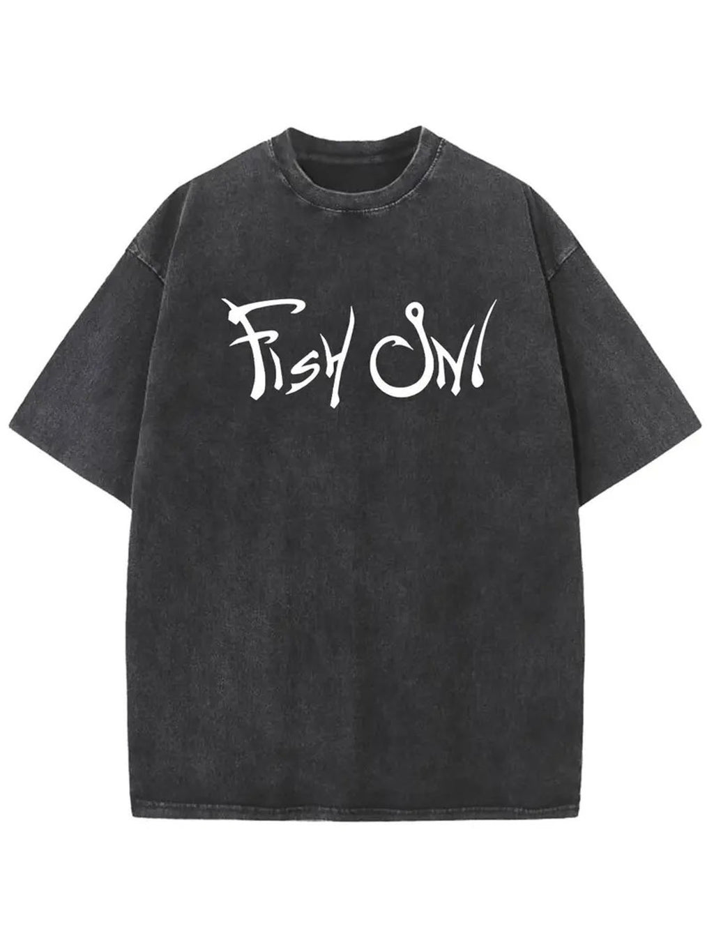 1pc, 230g Washed Fish Hook Letter | Refreshing Daily Breathable Sweat-absorbing Pattern Print, Batik Thickness Outdoor Summer, Crew Neck, Casual Style, Perfect for Adults, All-season Fit, Sweat-Resistant