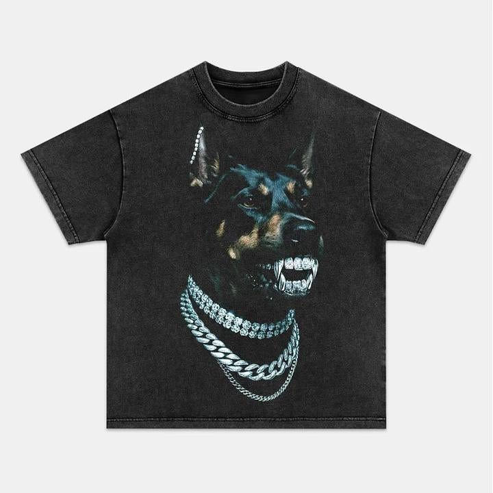 RETRO STREET STYLE & DOBERMAN Vintage Washed Crew Neck Tee Regular Fit Casual Comfort Breathable Short Sleeve Funny T-shirts for Summer Fashion Men&Women's Top for Daily Wear 082002