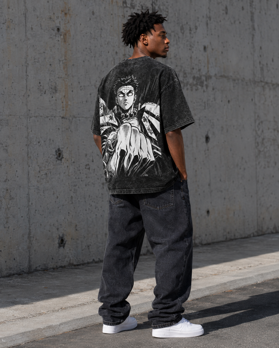 Vintage-Wash Short-Sleeve T-Shirt | *Demon Slayer* Gyomei Himejima (Stone Hashira) Double-Sided Manga & Calligraphy Print – Unisex Oversized Fit